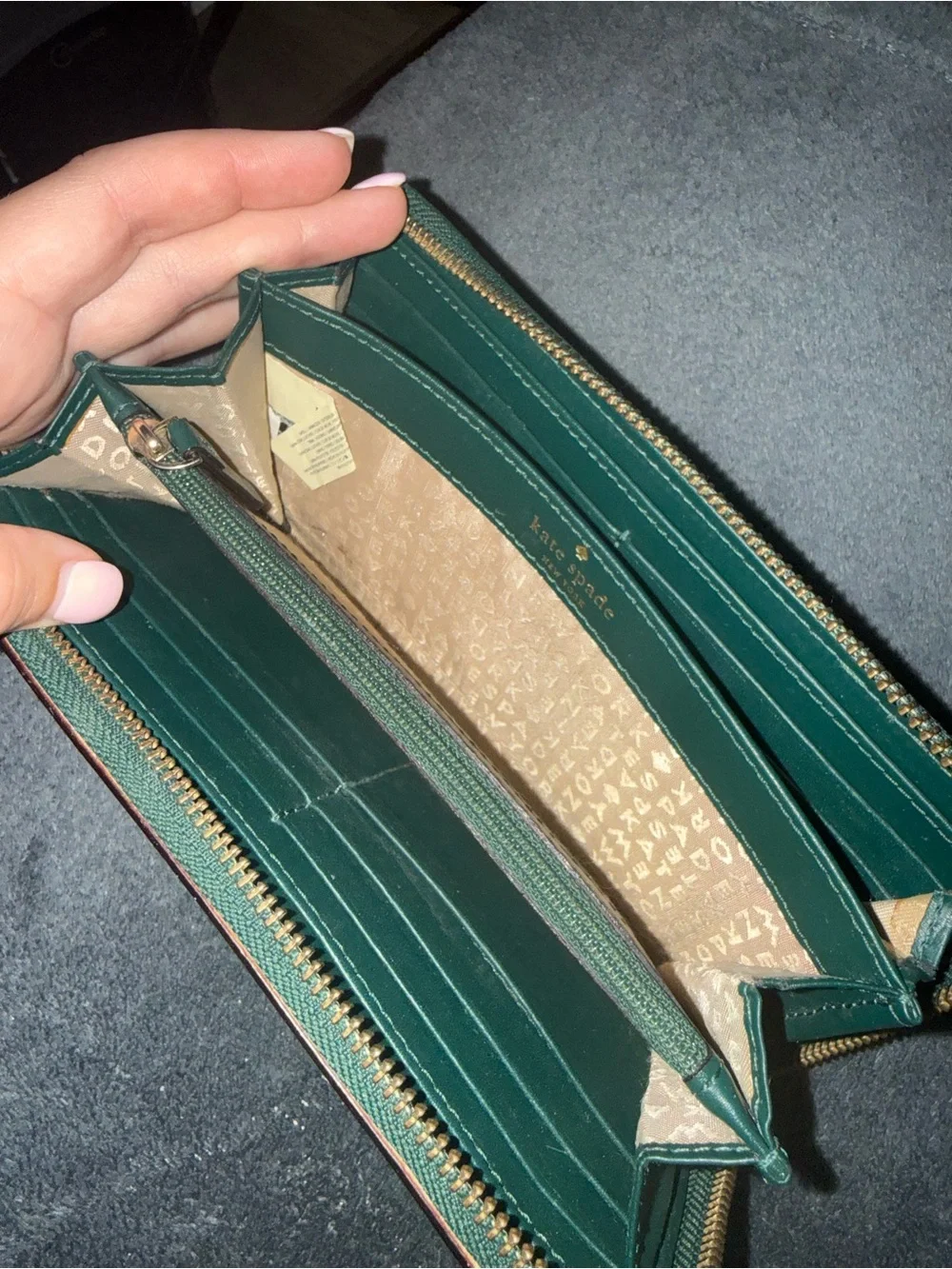 kate spade Emerald Green Zip-Around Leather Wallet with Wristlet